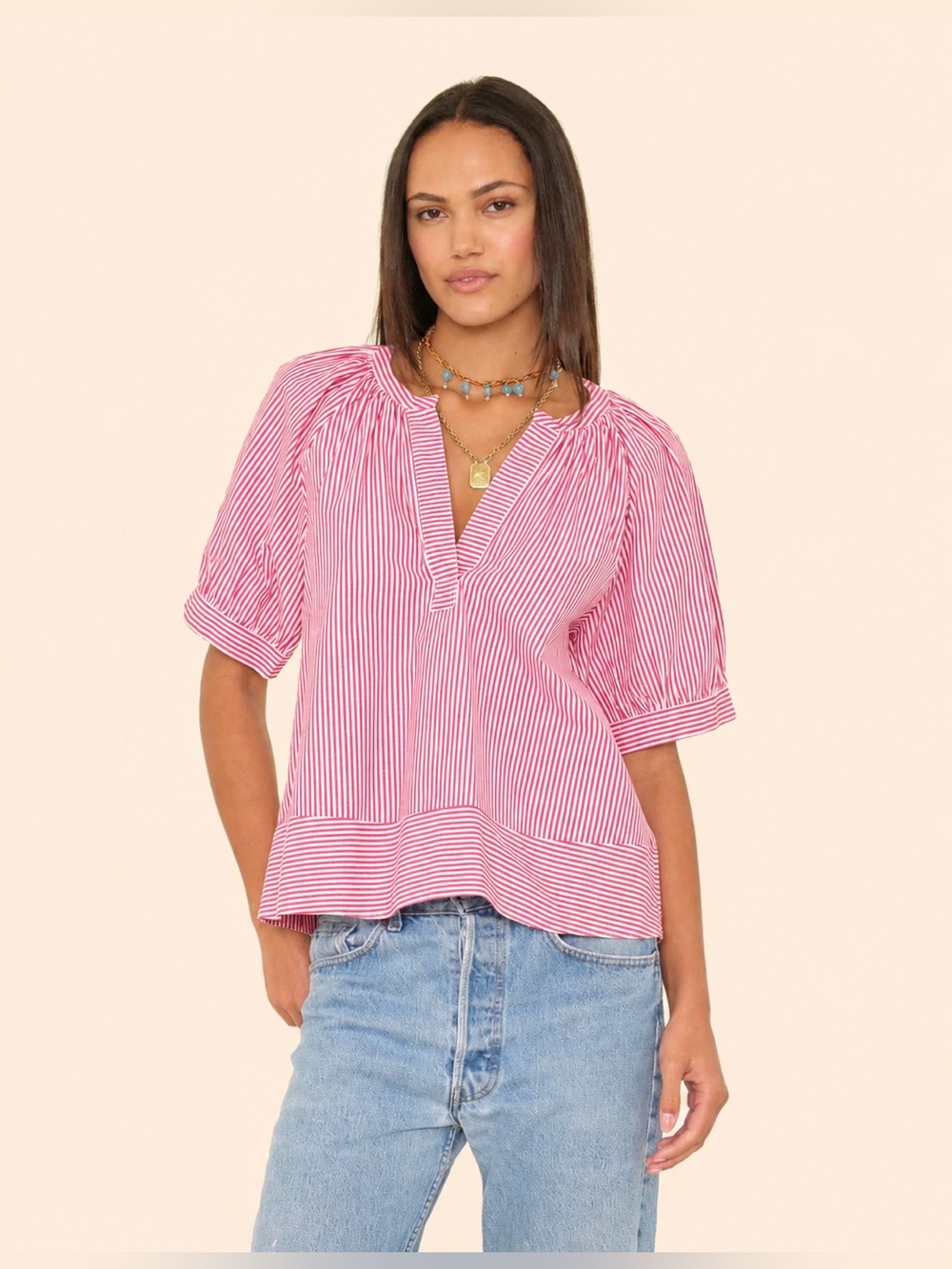 XiRENA Josette Top in Ruby Red Stripe, Size XS